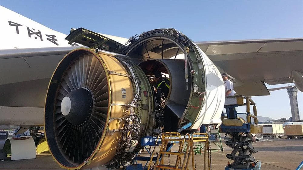 Close view of Ed Force One engine maintenance